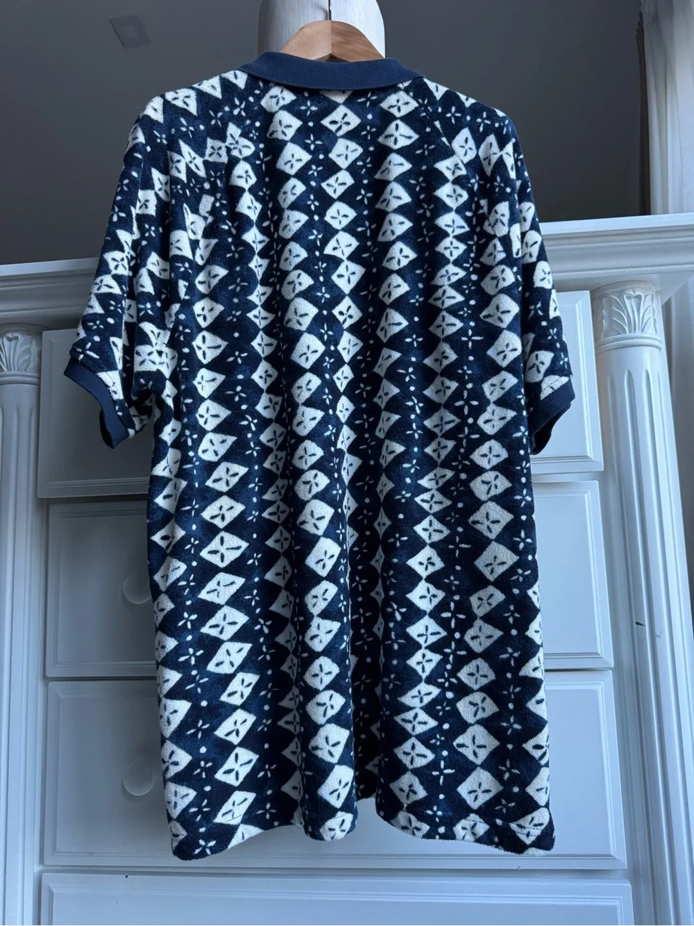 NEW J.Crew Terry Cloth Polo Shirt – Navy Print – XL